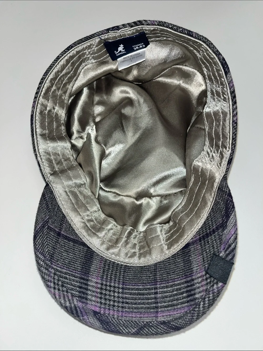 Kangol Gray Plaid Driver / Newsie Cap with Purple Accents